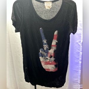 American Rebel peace sign shirt color black with Rhinestones on US flag